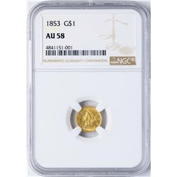 1853 $1 Indian Princess Head Gold Dollar Coin NGC AU58