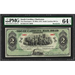 1873 $2 South Carolina Rail Road Company Obsolete Note PMG Choice Uncirculated 6