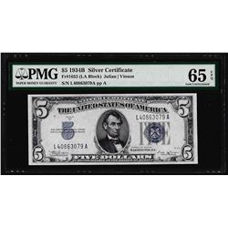 1934B $5 Silver Certificate Note Fr.1652 PMG Gem Uncirculated 65EPQ