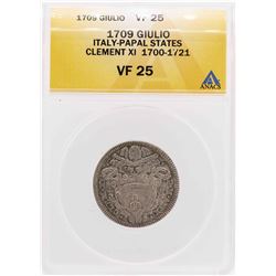 1709 Italy-Papal States Clement XI Giulio Coin ANACS VF25