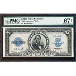 1923 $5 Porthole Silver Certificate Note Fr.282 PMG Superb Gem Uncirculated 67EP