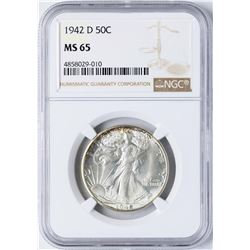 1942-D Walking Liberty Half Dollar Coin NGC MS65