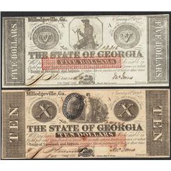 Lot of 1862 $5 & $10 The State of Georgia Obsolete Note