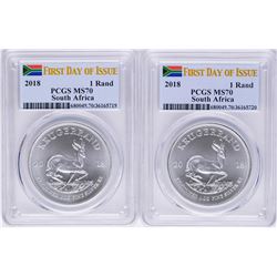 Lot of (2) 2018 South Africa Krugerrand Silver Coins PCGS MS70 First Issue