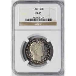 1893 Proof Barber Half Dollar Coin NGC PF65