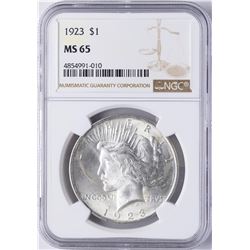 1923 $1 Peace Silver Dollar Coin NGC MS65