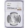 Image 1 : 1923 $1 Peace Silver Dollar Coin NGC MS65