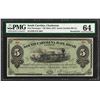 Image 1 : 1873 $5 South Carolina Rail Road Company Obsolete Note PMG Choice Uncirculated 6