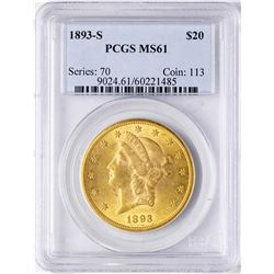 1893-S $20 Liberty Head Double Eagle Gold Coin PCGS MS61