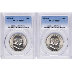 Lot of (2) 1954-S Franklin Half Dollar Coins PCGS MS64