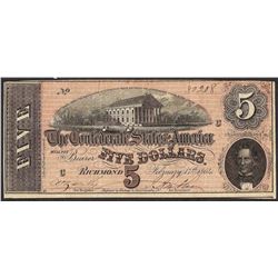 1864 $5 Confederate States of America Note