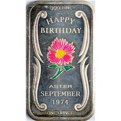 September 1974 Happy Birthday Enamel Silver Art Bar
