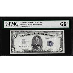 1953B $5 Silver Certificate Note Fr.1657 PMG Gem Uncirculated 66EPQ