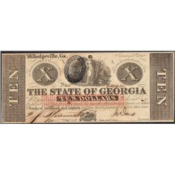 1862 $10 The State of Georgia Obsolete Note