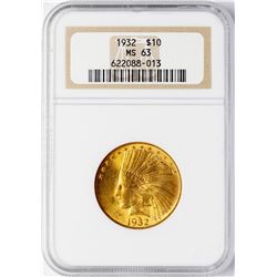 1932 $10 Indian Head Eagle Gold Coin NGC MS63