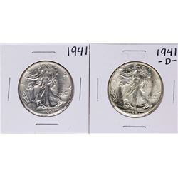 Lot of 1941 & 1941-D Walking Liberty Half Dollar Coins