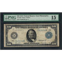 1914 $50 Federal Reserve Note Philadelphia Fr.1035 PMG Choice Fine 15