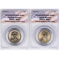 Lot of (2) 2008 Presidential Oath Dollar Coins ANACS MS67