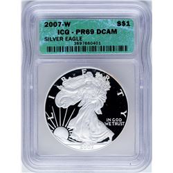 2007-W $1 Proof American Silver Eagle Coin ICG PR69DCAM