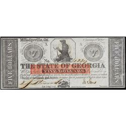 1862 $5 The State of Georgia Obsolete Note Civil War Era