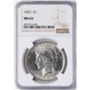 Image 1 : 1923 $1 Peace Silver Dollar Coin NGC MS63