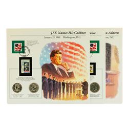Group of (3) Kennedy Half Dollar Coin & Stamp Commemorative Sets