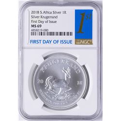 2018 South Africa Krugerrand Silver Coin NGC MS69 First Day of Issue