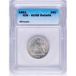1861 Liberty Seated Quarter Coin ICG AU58 Details