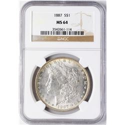 1887 $1 Morgan Silver Dollar Coin NGC MS64