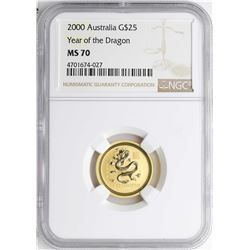 2000 $25 Australia Year of the Dragon Gold Coin NGC MS70