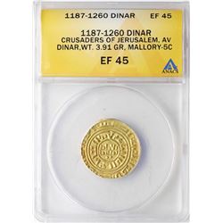 1187-1260 Dinar Crusaders Gold Jerusalem ANACS EF45