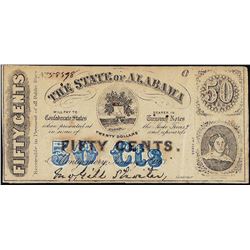 1863 State of Alabama Fifty Cents Obsolete Note
