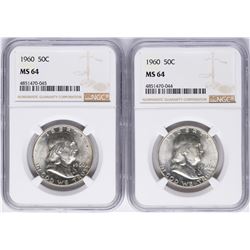 Lot of (2) 1960 Franklin Half Dollar Coins NGC MS64