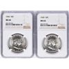 Image 1 : Lot of (2) 1960 Franklin Half Dollar Coins NGC MS64