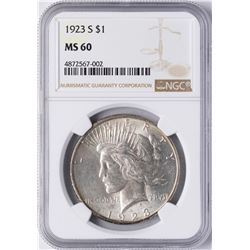 1923-S $1 Peace Silver Dollar Coin NGC MS60