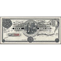 January 1897 $5 Kilpatrick Bros & Collins Obsolete Scrip Note