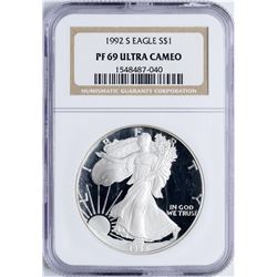 1992-S $1 Proof American Silver Eagle Coin NGC PF69 Ultra Cameo