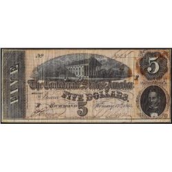 1864 $5 Confederate States of America Note