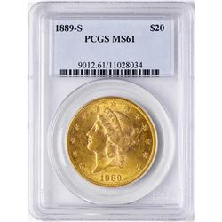 1889-S $20 Liberty Head Double Eagle Gold Coin PCGS MS61