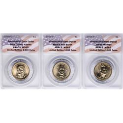 Lot of (3) 2008 Presidential Oath Dollar Coins ANACS MS65