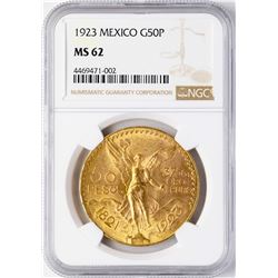 1923 Mexico 50 Pesos Gold Coin NGC MS62