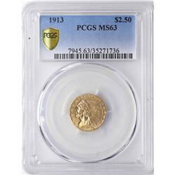 1913 $2 1/2 Indian Head Quarter Eagle Gold Coin PCGS MS63
