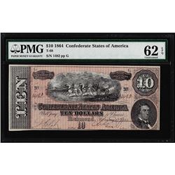 1864 $10 Confederate States of America Note T-68 PMG Uncirculated 62EPQ