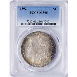1892 $1 Morgan Silver Dollar Coin PCGS MS65