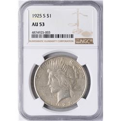 1925-S $1 Peace Silver Dollar Coin NGC AU53