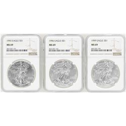 Lot of (3) $1 American Silver Eagle Coins NGC MS69