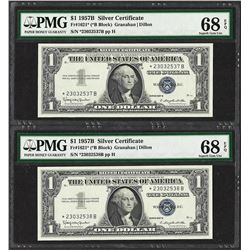 (2) Consecutive 1957B $1 Silver Certificate STAR Notes PMG Superb Gem Unc. 68PPQ