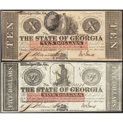 Lot of 1862 $5 & $10 The State of Georgia Obsolete Note