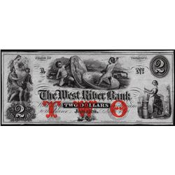 1800's $2 The West River Bank Obsolete Note