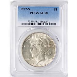 1922-S $1 Peace Silver Dollar Coin PCGS AU58